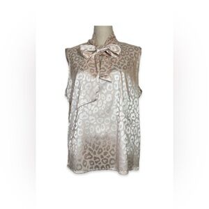 SHEIN Elegant Cream Leopard Print Sleeveless Top Size XL Tie Neck